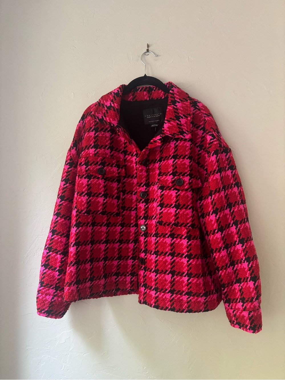 NWT Sanctuary L Pink Houndstooth Shacket